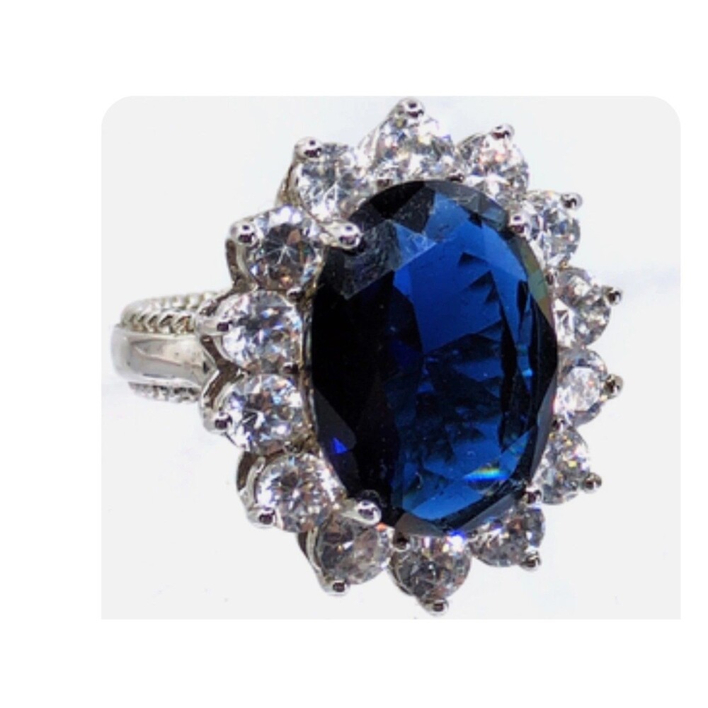 Kenneth Jay Lane Princess Diana Simulated Sapphire Ring Size 7
